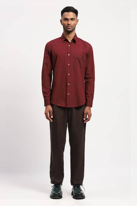 Abraham And Thakore Rows Block Print Collared Shirt 