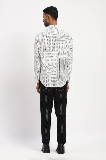 Shop Abraham And Thakore Ivory Cotton Embroidery Kantha Print Collared Shirt at Aza Fashions Shop_Abraham And Thakore_Ivory Cotton Embroidery Kantha Print Collared Shirt _at_Aza_Fashions