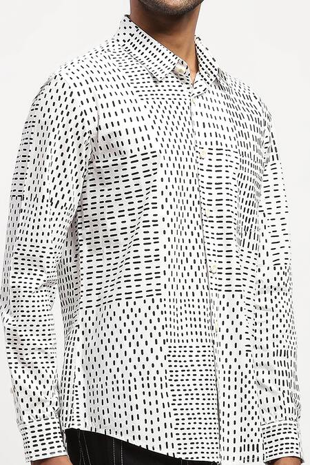 Abraham And Thakore Ivory Cotton Embroidery Kantha Print Collared Shirt at Aza Fashions Abraham And Thakore_Ivory Cotton Embroidery Kantha Print Collared Shirt _at_Aza_Fashions