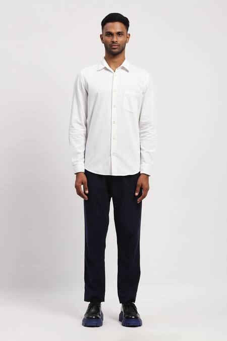 Buy_Abraham And Thakore_White Corduroy Collared Plain Shirt _Online_at_Aza_Fashions