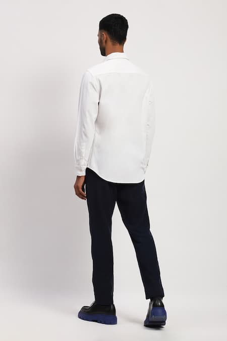 Abraham And Thakore Corduroy Collared Plain Shirt 
