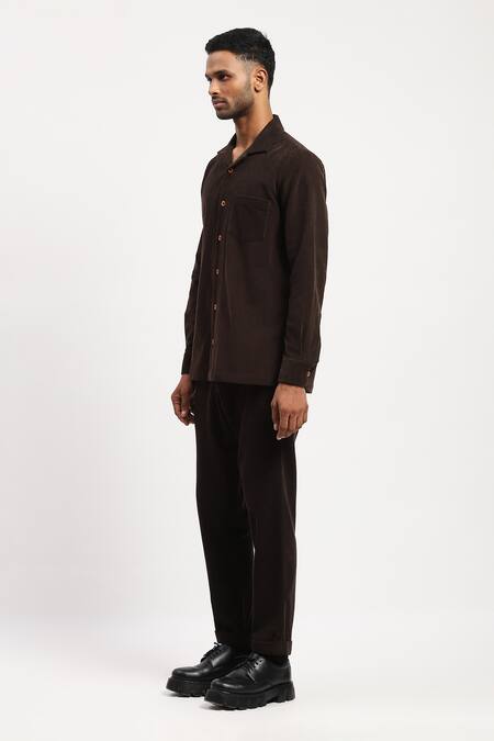 Abraham And Thakore_Brown Corduroy Full Sleeves Shirt _Online_at_Aza_Fashions
