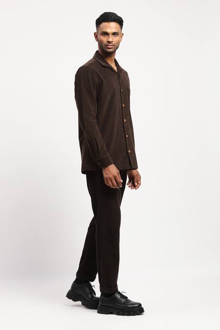 Buy_Abraham And Thakore_Brown Corduroy Full Sleeves Shirt _Online_at_Aza_Fashions