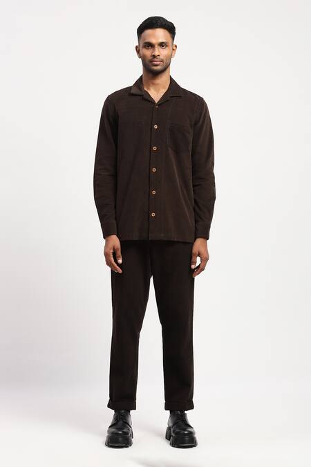 Shop_Abraham And Thakore_Brown Corduroy Full Sleeves Shirt _Online_at_Aza_Fashions