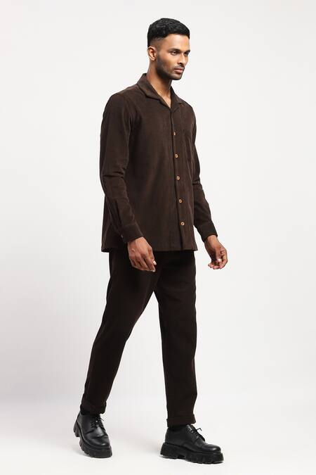 Abraham And Thakore_Brown Corduroy Full Sleeves Shirt _at_Aza_Fashions
