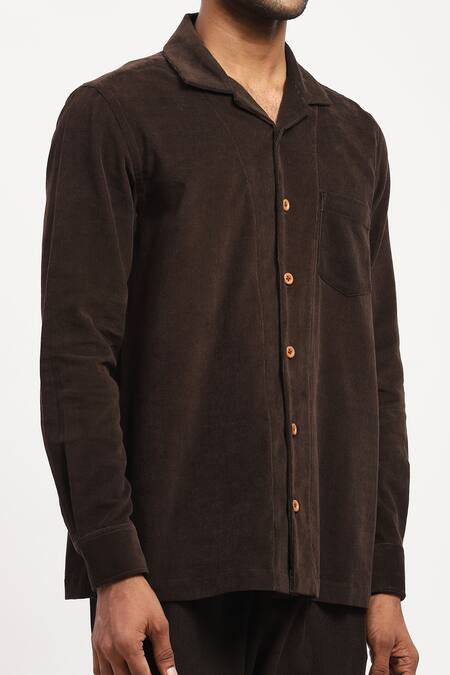 Buy_Abraham And Thakore_Brown Corduroy Full Sleeves Shirt 