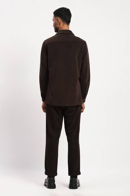 Shop_Abraham And Thakore_Brown Corduroy Full Sleeves Shirt _at_Aza_Fashions