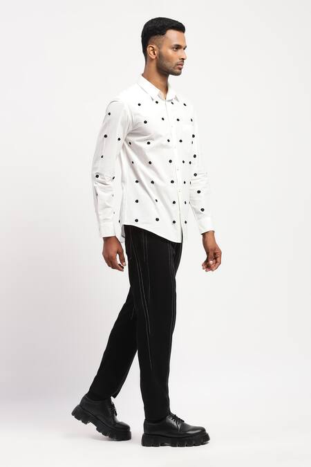 Abraham And Thakore White Cotton Embroidery Dot Collared Shirt Online at Aza Fashions Abraham And Thakore_White Cotton Embroidery Dot Collared Shirt _Online_at_Aza_Fashions