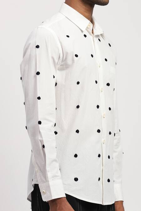 Abraham And Thakore White Cotton Embroidery Dot Collared Shirt at Aza Fashions Abraham And Thakore_White Cotton Embroidery Dot Collared Shirt _at_Aza_Fashions