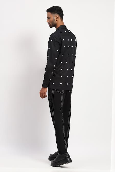 Shop Abraham And Thakore Black Pure Cotton Dots Pattern Embroidered Shirt at Aza Fashions Shop_Abraham And Thakore_Black Pure Cotton Dots Pattern Embroidered Shirt _at_Aza_Fashions