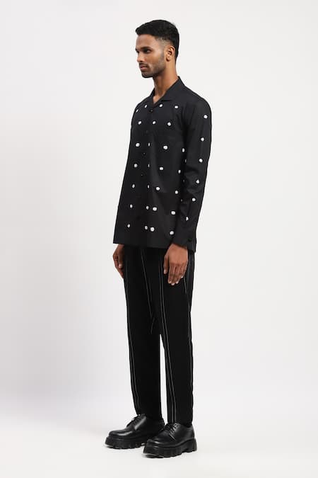 Abraham And Thakore Black Pure Cotton Dots Pattern Embroidered Shirt Online at Aza Fashions Abraham And Thakore_Black Pure Cotton Dots Pattern Embroidered Shirt _Online_at_Aza_Fashions