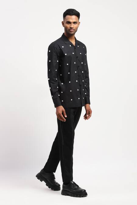 Buy Abraham And Thakore Black Pure Cotton Dots Pattern Embroidered Shirt Online at Aza Fashions Buy_Abraham And Thakore_Black Pure Cotton Dots Pattern Embroidered Shirt _Online_at_Aza_Fashions