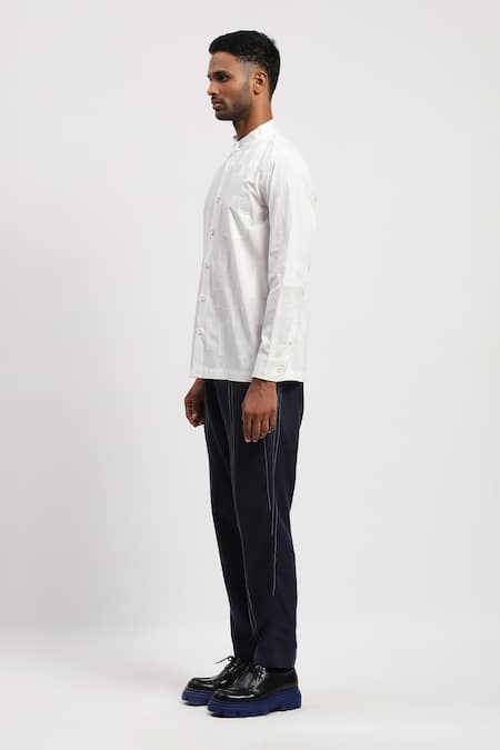 Abraham And Thakore White Pure Cotton Geometric Crewel Embroidered Shirt Online at Aza Fashions Abraham And Thakore_White Pure Cotton Geometric Crewel Embroidered Shirt _Online_at_Aza_Fashions