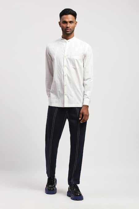 Buy Abraham And Thakore White Pure Cotton Geometric Crewel Embroidered Shirt Online at Aza Fashions Buy_Abraham And Thakore_White Pure Cotton Geometric Crewel Embroidered Shirt _Online_at_Aza_Fashions
