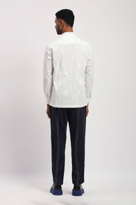 Shop Abraham And Thakore White Pure Cotton Geometric Crewel Embroidered Shirt at Aza Fashions Shop_Abraham And Thakore_White Pure Cotton Geometric Crewel Embroidered Shirt _at_Aza_Fashions