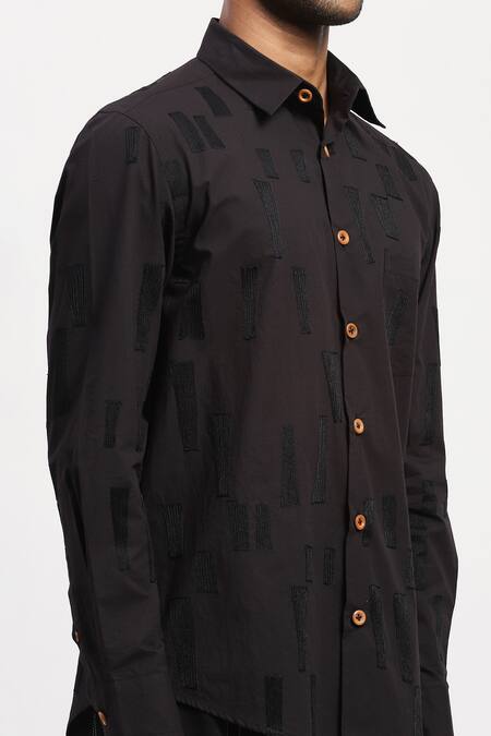 Buy Abraham And Thakore Black Pure Cotton Geometric Embroidered Shirt Online at Aza Fashions Buy_Abraham And Thakore_Black Pure Cotton Geometric Embroidered Shirt _Online_at_Aza_Fashions