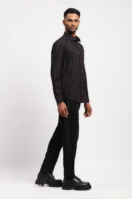 Shop Abraham And Thakore Black Pure Cotton Geometric Embroidered Shirt Online at Aza Fashions Shop_Abraham And Thakore_Black Pure Cotton Geometric Embroidered Shirt _Online_at_Aza_Fashions