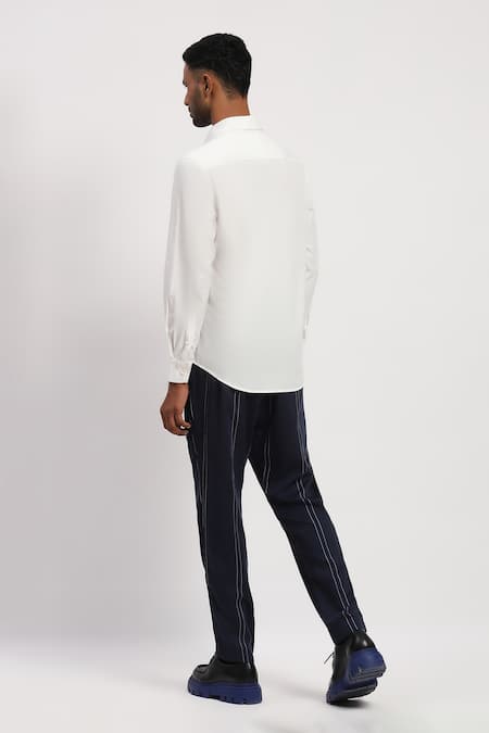 Abraham And Thakore White Lace Applique Formal Shirt 