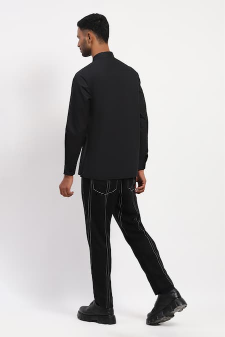 Abraham And Thakore Pintucked Mandarin Collared Shirt 