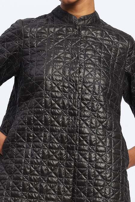 Buy Abraham And Thakore Black Polyester Mandarin Collar Ripstop Lattice Quilted Jacket Buy_Abraham And Thakore_Black Polyester Mandarin Collar Ripstop Lattice Quilted Jacket