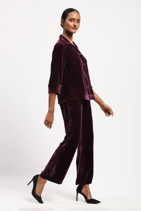 Buy Abraham And Thakore Purple Velvet Collar Solid Shirt Online at Aza Fashions Buy_Abraham And Thakore_Purple Velvet Collar Solid Shirt _Online_at_Aza_Fashions