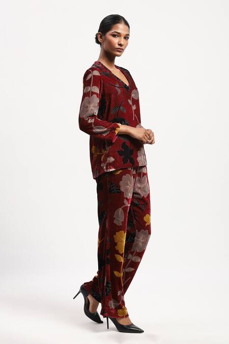 Buy Abraham And Thakore Multi Color Velvet Floral, Beads, Rhinestones Leaf Print Top Online at Aza Fashions Buy_Abraham And Thakore_Multi Color Velvet Floral, Beads, Rhinestones Leaf Print Top _Online_at_Aza_Fashions