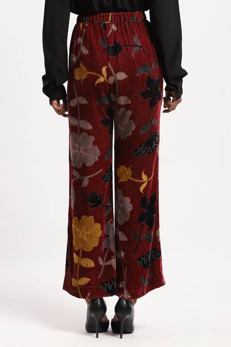 Abraham And Thakore Multi Color Velvet Floral Print Bootcut Trouser Online at Aza Fashions Abraham And Thakore_Multi Color Velvet Floral Print Bootcut Trouser _Online_at_Aza_Fashions