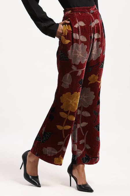 Buy Abraham And Thakore Multi Color Velvet Floral Print Bootcut Trouser Online at Aza Fashions Buy_Abraham And Thakore_Multi Color Velvet Floral Print Bootcut Trouser _Online_at_Aza_Fashions