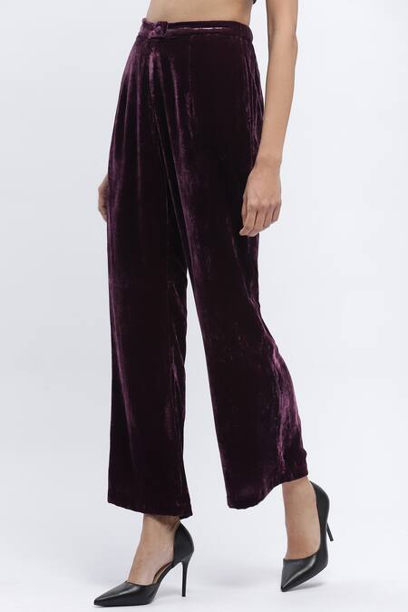 Buy Abraham And Thakore Purple Velvet Solid Bootcut Trouser Online at Aza Fashions Buy_Abraham And Thakore_Purple Velvet Solid Bootcut Trouser _Online_at_Aza_Fashions