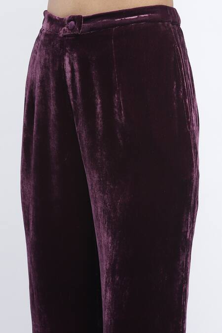 Buy Abraham And Thakore Purple Velvet Solid Bootcut Trouser Buy_Abraham And Thakore_Purple Velvet Solid Bootcut Trouser
