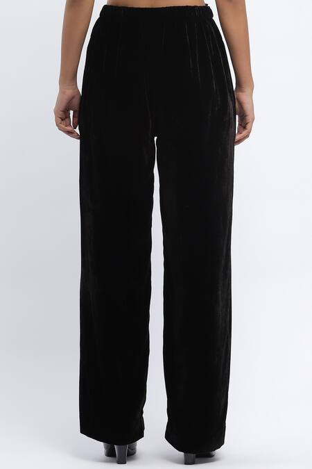 Shop Abraham And Thakore Black Velvet Bootcut Trouser Online at Aza Fashions Shop_Abraham And Thakore_Black Velvet Bootcut Trouser _Online_at_Aza_Fashions