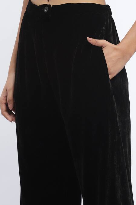 Buy Abraham And Thakore Black Velvet Bootcut Trouser Buy_Abraham And Thakore_Black Velvet Bootcut Trouser