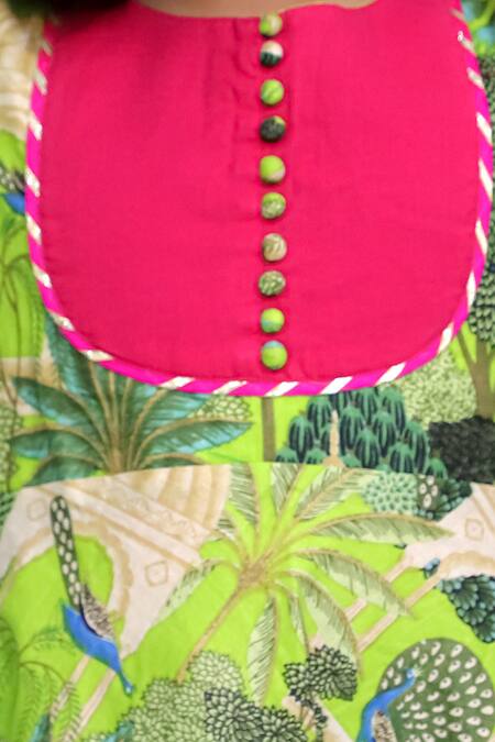 Kalp_Green , Lining Forest Whisper Print Anarkali And Palazzo Set _Online_at_Aza_Fashions