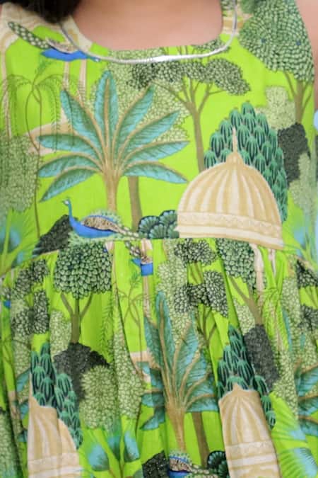 Shop_Kalp_Green Cotton Gota Patti Botanical Print Kurta And Sharara Set _Online_at_Aza_Fashions