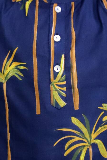 Buy_Kalp_Blue Cotton Elephant Palm Tree Printed Kurta And Pant Set _Online_at_Aza_Fashions