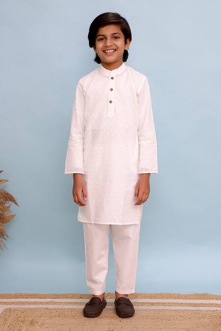 Kalp_Green Cotton, Linen Botanical Print Bundi Kurta Set _Online_at_Aza_Fashions