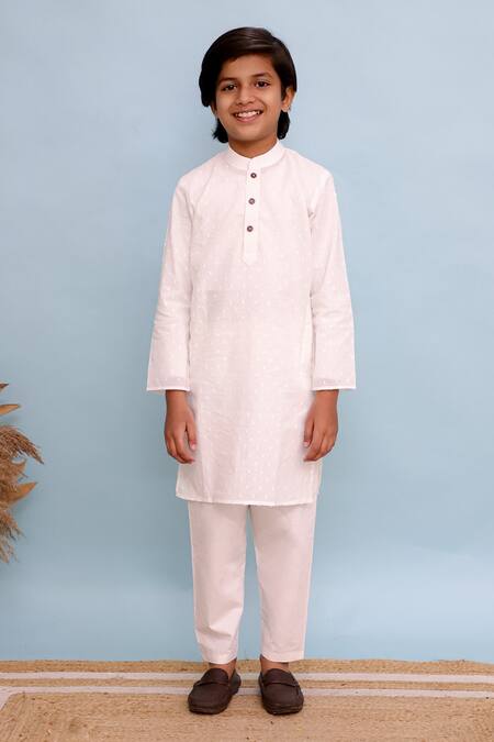 Kalp_Blue Cotton, Linen Elephant Palm Tree Printed Bundi Kurta Set _Online_at_Aza_Fashions