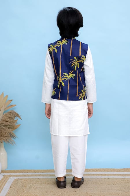 Kalp Elephant Palm Tree Printed Bundi Kurta Set 