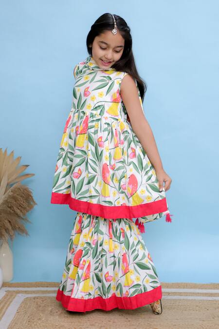 Buy_Kalp_White Cotton Floral Pihu Print Kurta Sharara Set _Online_at_Aza_Fashions