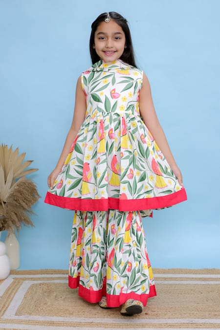 Shop_Kalp_White Cotton Floral Pihu Print Kurta Sharara Set _Online_at_Aza_Fashions