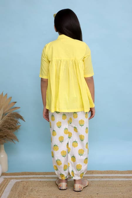 Kalp Yellow Kedia Top & Printed Pant Set 
