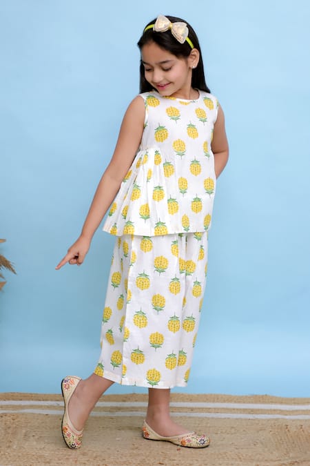 Buy_Kalp_White Cotton Embroidery Floral Boota Printed Top And Pant Set _Online_at_Aza_Fashions