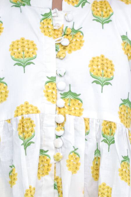 Shop_Kalp_White Cotton Floral Butta Gul Print Cape Kurta With Pant _Online_at_Aza_Fashions