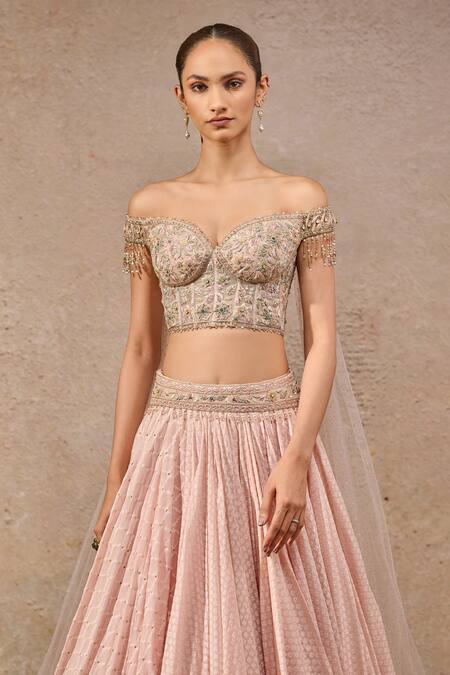 Tarun Tahiliani Pink Chanderi Embroidery, Lace, Zari Embellished Scallop Lehenga And Blouse Online at Aza Fashions Tarun Tahiliani_Pink Chanderi Embroidery, Lace, Zari Embellished Scallop Lehenga And Blouse _Online_at_Aza_Fashions