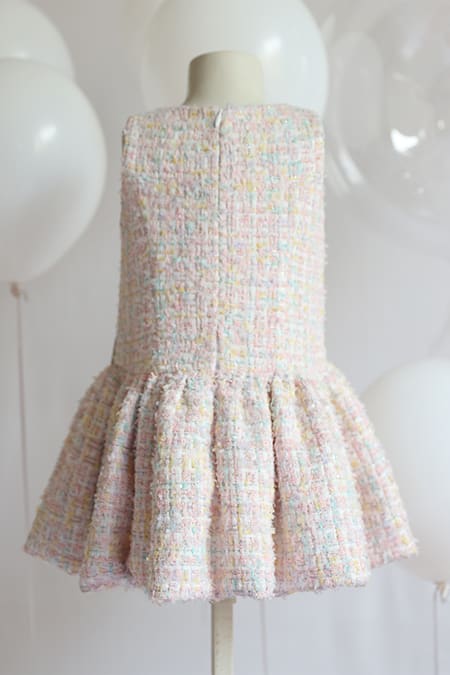 Pnk Isha Arora (Pink) Multi Color Tweed Bow Embellished Dress 