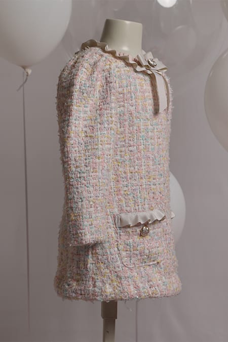 Pnk Isha Arora (Pink) Multicolored Tweed Frill Detail Dress 