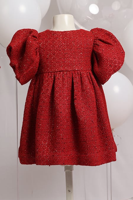 Pnk Isha Arora (Pink) Red Tweed Balloon Sleeve Dress 