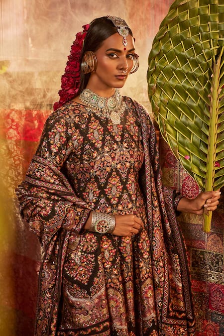 Buy Safaa Black Moonga Silk Floral Geometric Round The Mumtaz Woven Anarkali Set Online at Aza Fashions Buy_Safaa_Black Moonga Silk Floral Geometric Round The Mumtaz Woven Anarkali Set _Online_at_Aza_Fashions