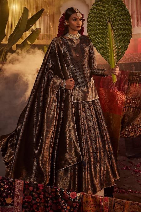 Safaa Blue Vegan Silk Floral Round The Roshanara Woven Lehenga Set Online at Aza Fashions Safaa_Blue Vegan Silk Floral Round The Roshanara Woven Lehenga Set _Online_at_Aza_Fashions