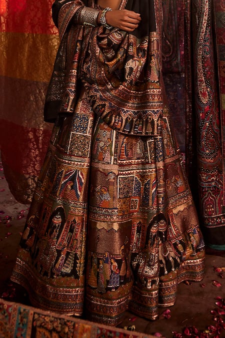 Buy Safaa Black Moonga Silk Royal Kingdom V Neck The Shahi Mahal Woven Lehenga Set Online at Aza Fashions Buy_Safaa_Black Moonga Silk Royal Kingdom V Neck The Shahi Mahal Woven Lehenga Set _Online_at_Aza_Fashions